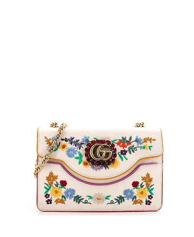Pre-Owned Gucci Small Linea Ricami Shoulder Bag Embroidered Canvas
