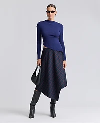 Avec Les Filles Women's Plaid Asymmetrical Wrap Midi Skirt