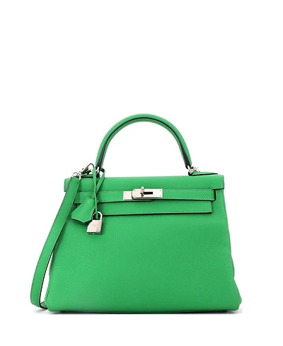 Pre-Owned Hermes Kelly 28 Handbag Green Togo with Palladium Hardware