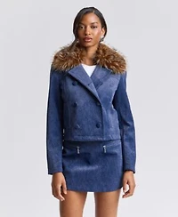 Avec Les Filles Womens Spread Collar Shrunken Coat Corduroy A Line Mini Skirt