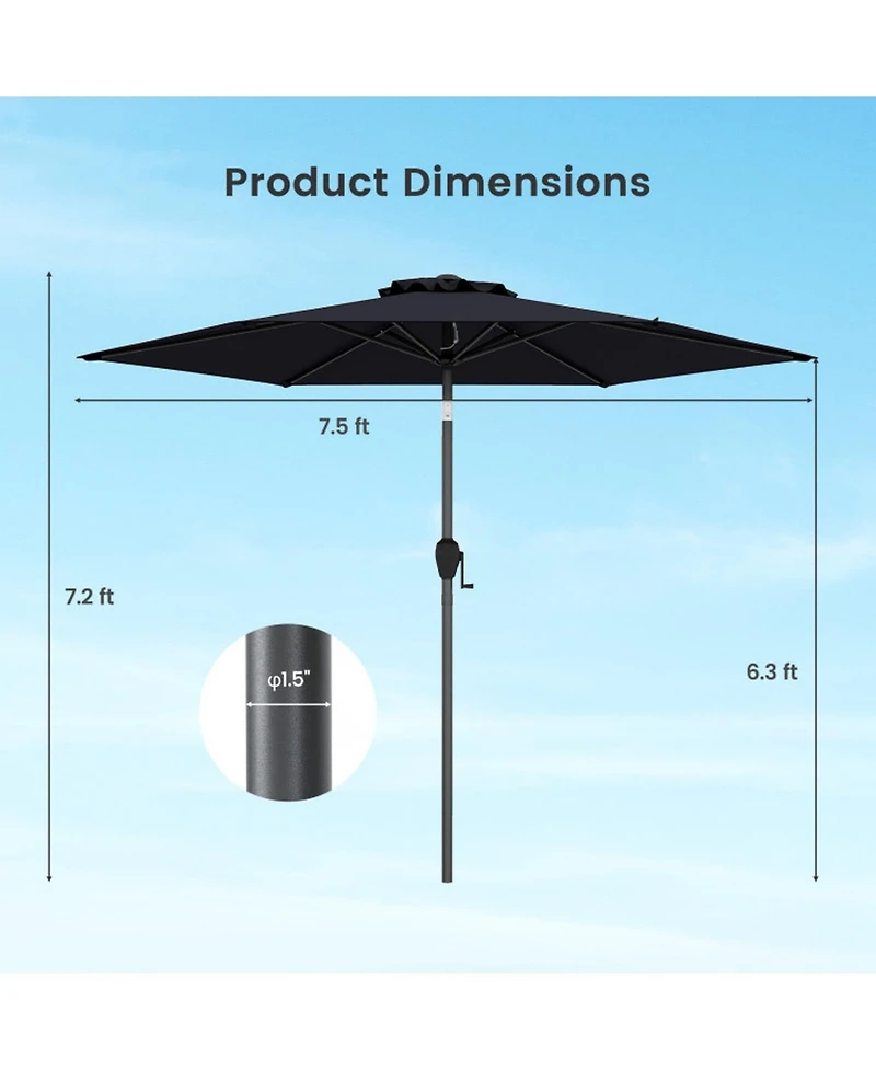 Gouun 7.5 feet Heavy-Duty Outdoor Market Umbrella with Push-Button Tilt and Air Vent
