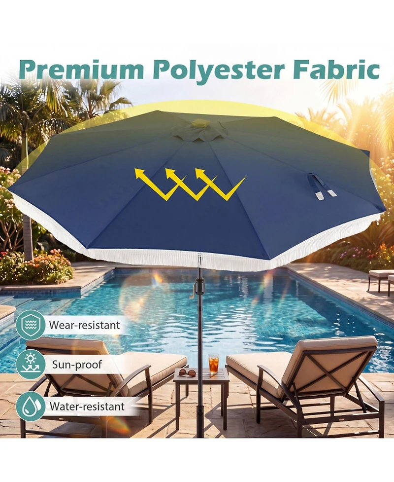 Gouun 10 Feet Solar Patio Umbrella with 24 Led Lights and Tassel Accent for Yard