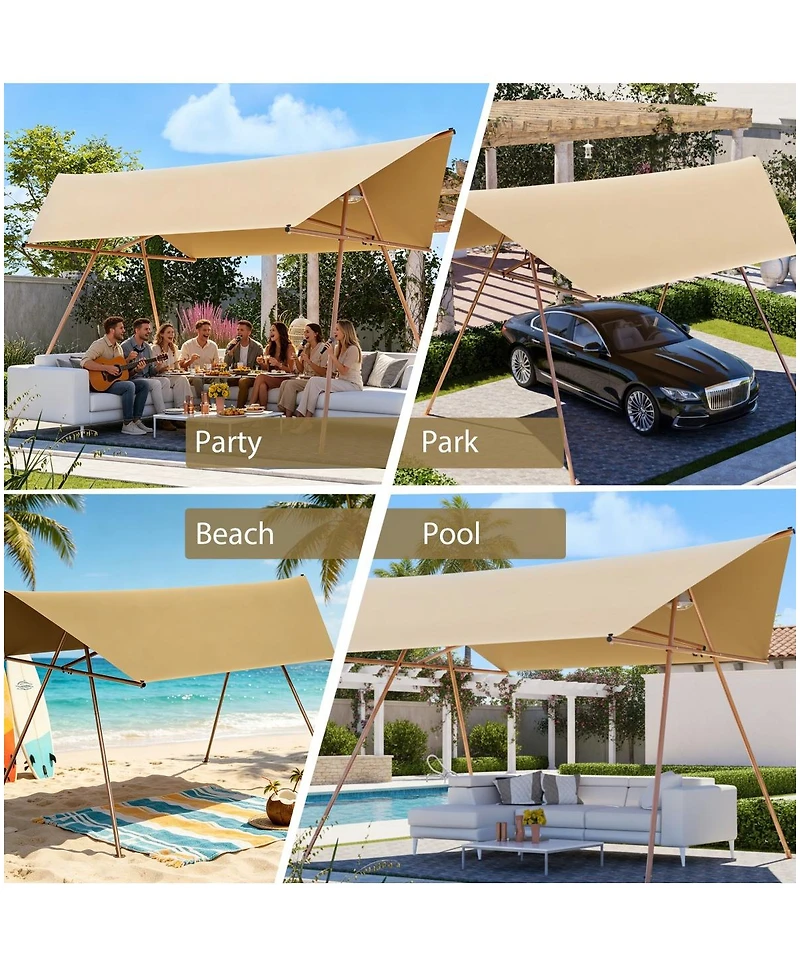 Asagikoiai Hexagonal Shade Outdoor Sail Canopy, Patio Uv Block Sun Shade Tent with Poles