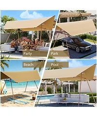 Asagikoiai Hexagonal Shade Outdoor Sail Canopy, Patio Uv Block Sun Shade Tent with Poles
