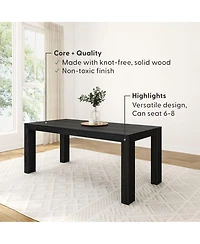 Plank+Beam 72" Modern Dining Table for 6, Solid Wood Rectangular Kitchen/Dining Room, Seashell Wirebrush