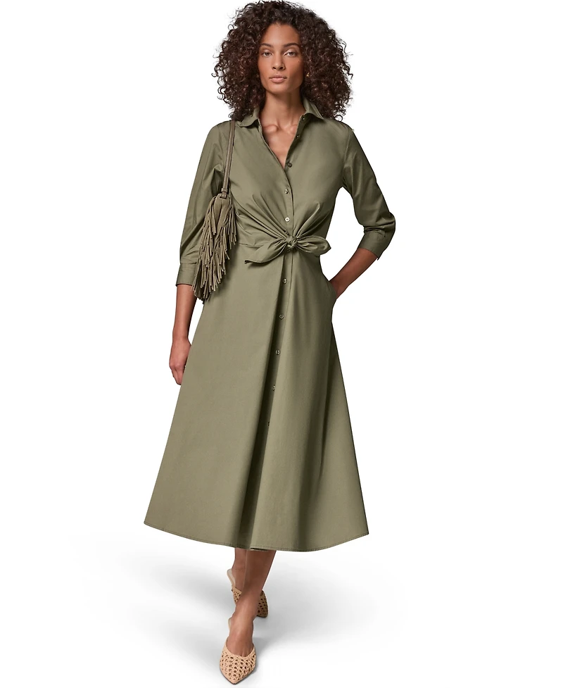 Donna Karan Weekend Women's Poplin Collared 3/4-Sleeve Shirt Dress