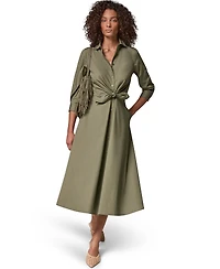 Donna Karan Weekend Women's Poplin Collared 3/4-Sleeve Shirt Dress