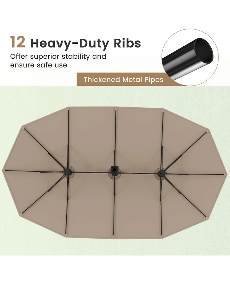 Gouun Double-Sided Twin Patio Market Umbrella with Crank Lift