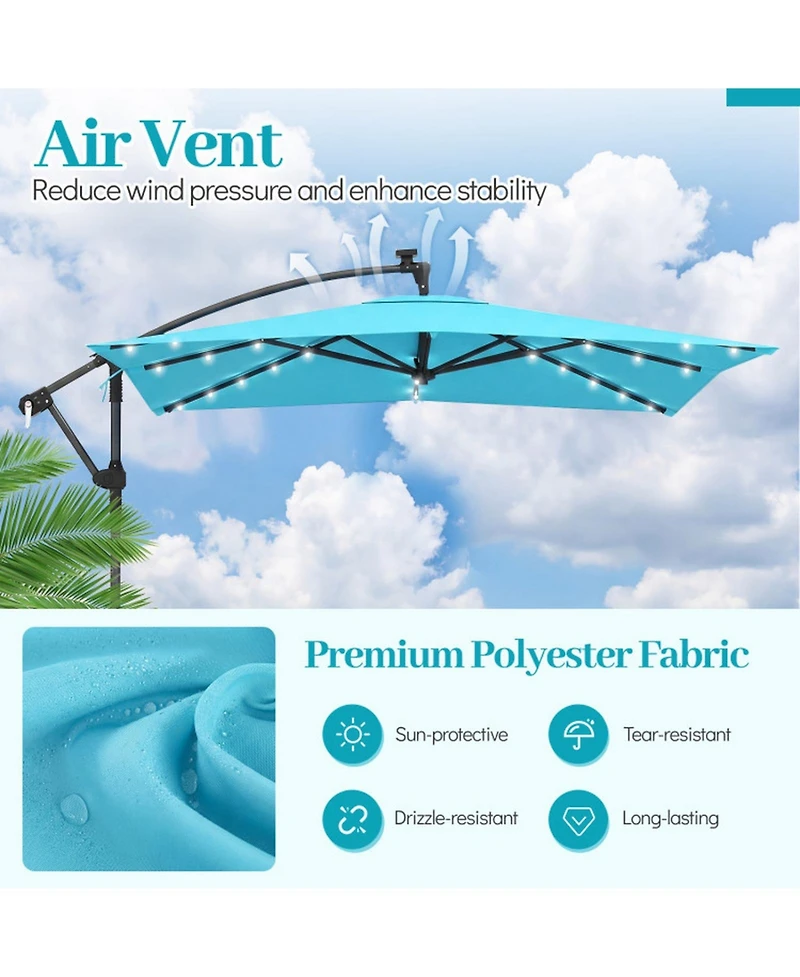 Gouun 8 x 8 Feet Square Solar Led Offset Cantilever Patio Umbrella
