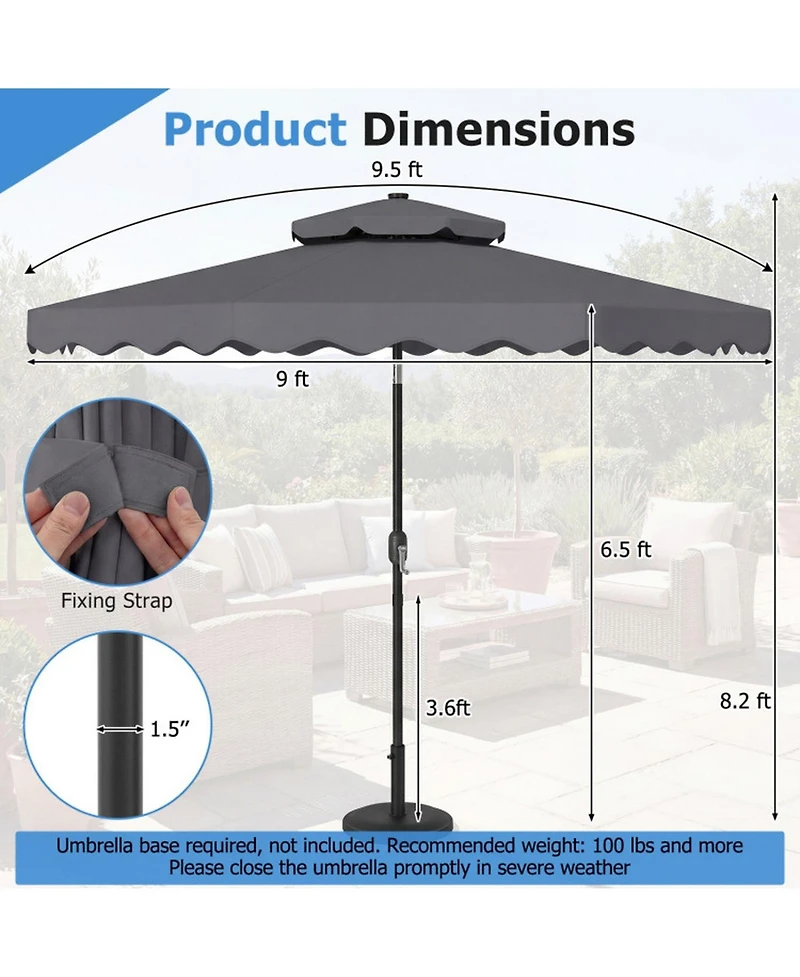 Gouun 9 Feet Solar Led Patio Umbrella with Push Button Tilt and 8 Ribs