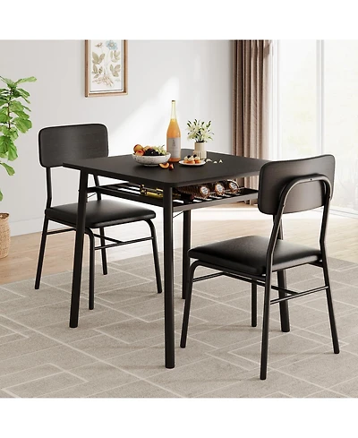 homfan Dining Table Set for 2 - 3-Piece Small Kitchen with Storage Rack, Space-Saving Square Apartment