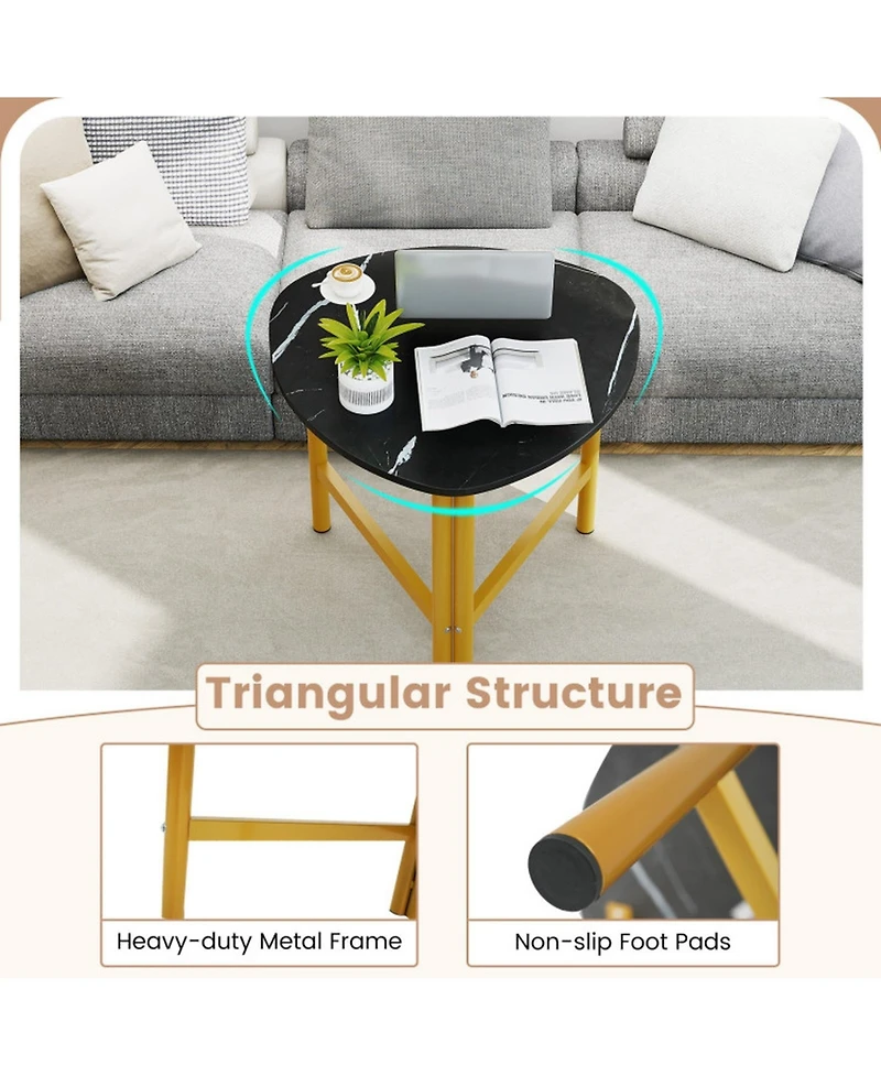 Sugift Set of 2 Triangle Oval Coffee Tables with Metal Legs
