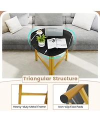 Sugift Set of 2 Triangle Oval Coffee Tables with Metal Legs