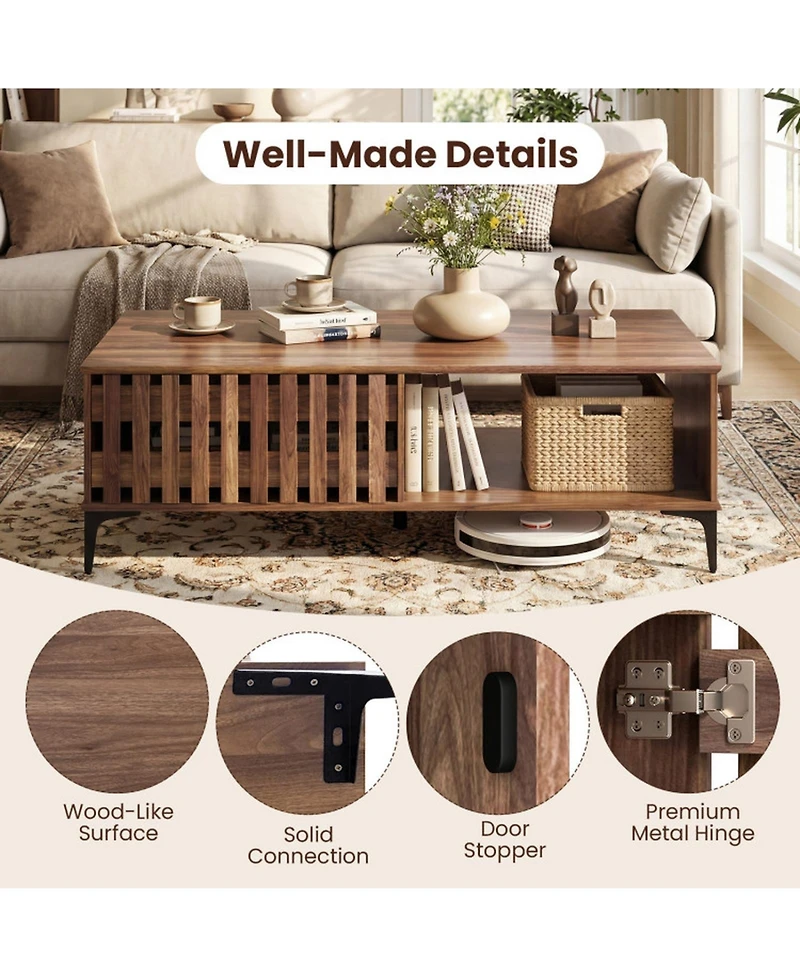Sugift 47 in Mid-Century Farmhouse Wooden Coffee Table with Open Storage