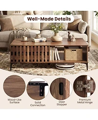 Sugift 47 in Mid-Century Farmhouse Wooden Coffee Table with Open Storage