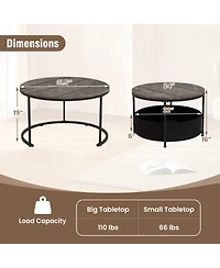 Sugift Round Coffee Table Set of 2 31.5in and 24in Circle Cocktail Tables with Fabric Storage Basket