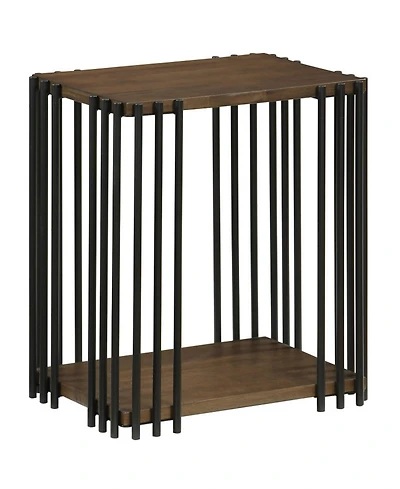 Sugift Rubber Wood Side Table with 2-Layer Storage Shelves and Metal Frame