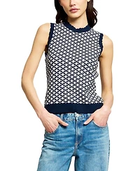 Central Park West Women's Marlo Sleeveless Crewneck Scalloped Sweater Vest