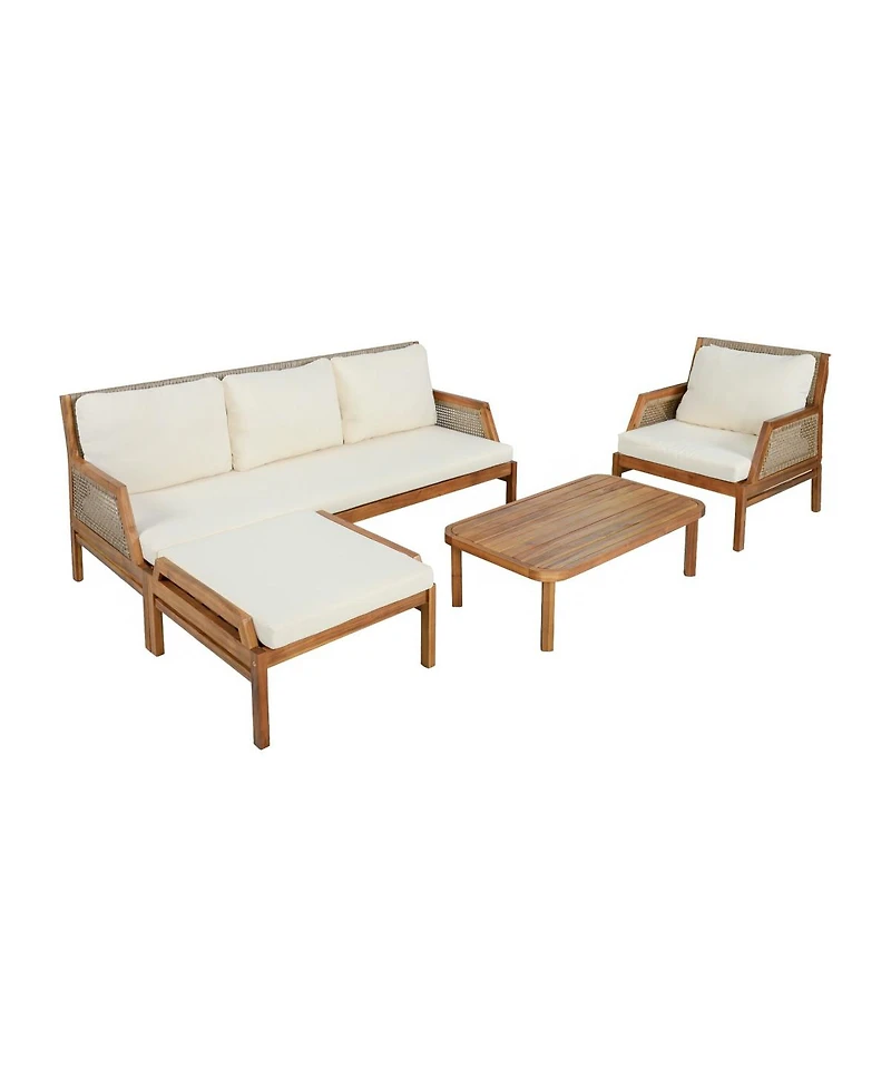 Asagikoiai 4-Piece Acacia Wood Outdoor Sectional Sofa Set with Coffee Table