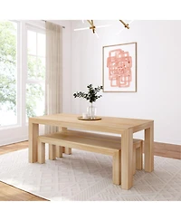 Plank+Beam Solid Wood Modern Dining Table Set with 2 Benches for 6, Wirebrush