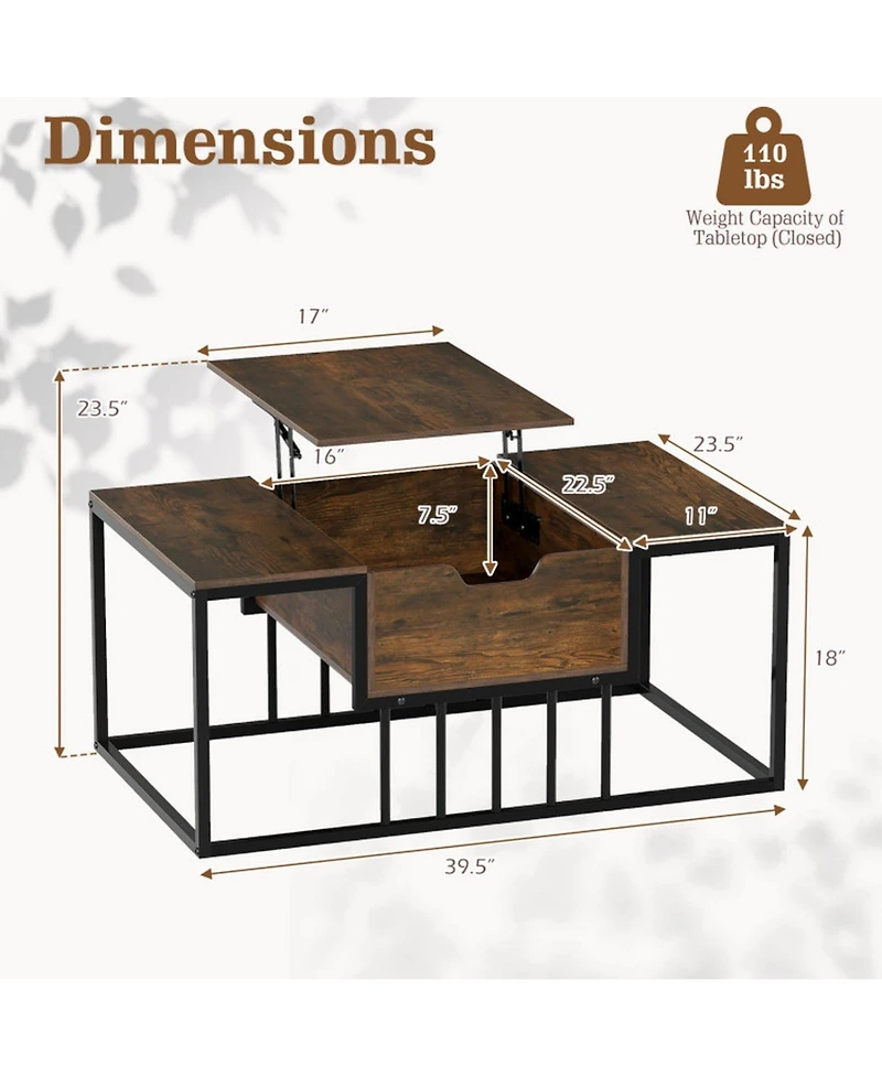 Sugift Lift Top Center Table with Hidden Storage Compartment and 23.5in Raised Workspace