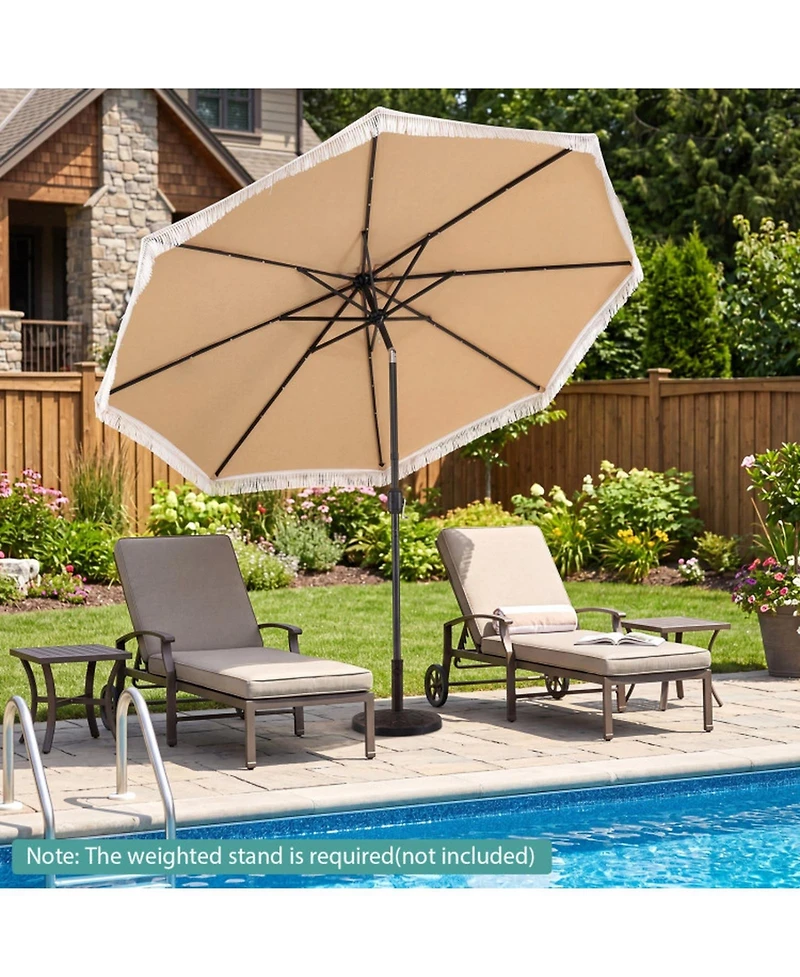 Gouun Solar Patio Umbrella with 24 Led Lights and Tassel for Yard
