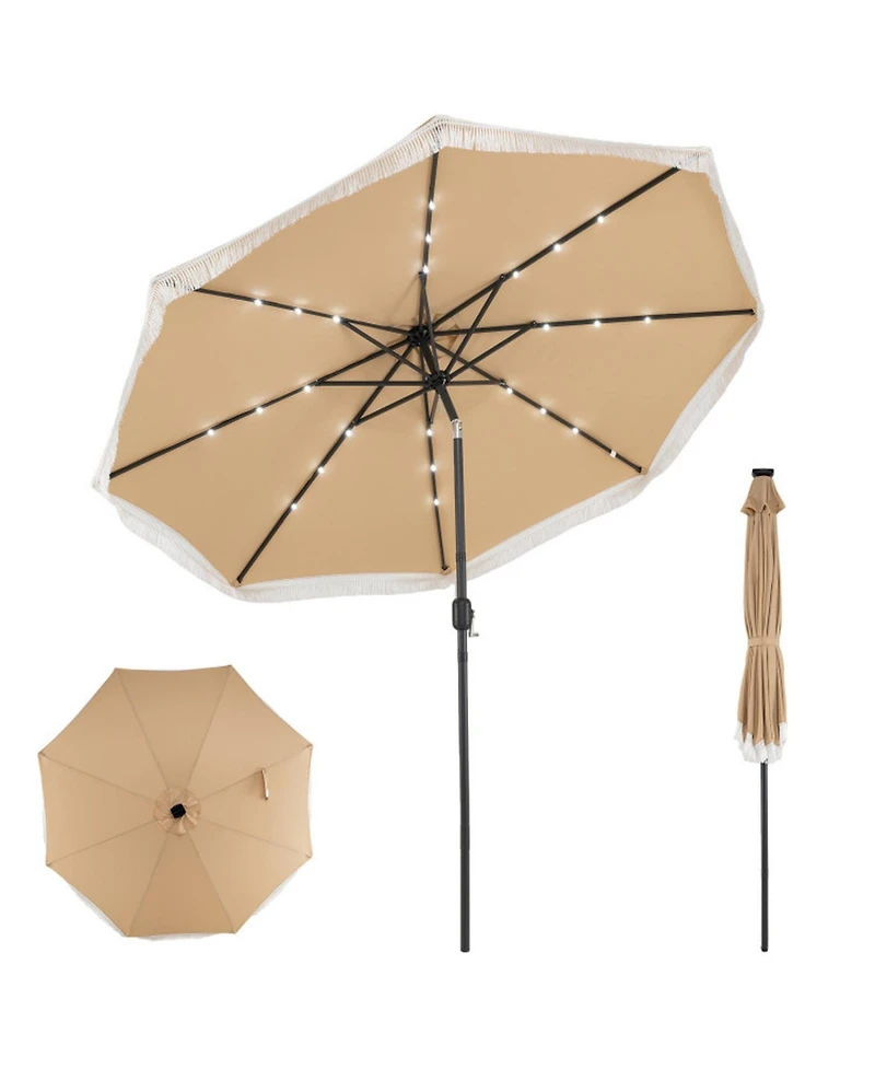 Gouun Solar Patio Umbrella with 24 Led Lights and Tassel for Yard