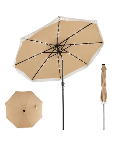 Gouun Solar Patio Umbrella with 24 Led Lights and Tassel for Yard