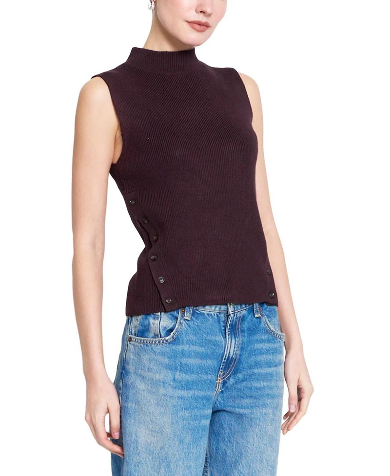 Central Park West Women's Birch Mock-Neck Ribbed Sleeveless Sweater