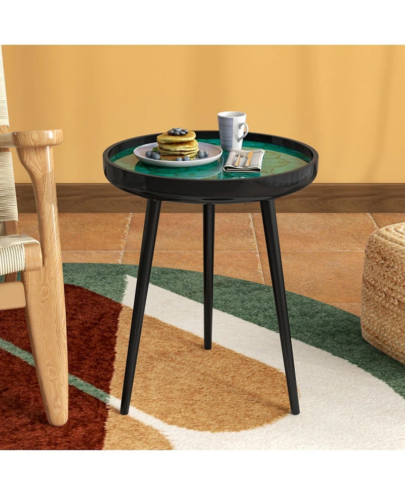 Sugift 16 in Mid-Century Modern End Table with Sea Shell Decoration and Epoxy Resin Finish