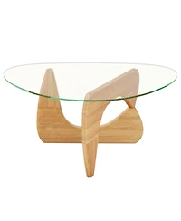 Sugift Triangle Coffee Table with Tempered Glass Top and Adjustable Rubber Wood Base