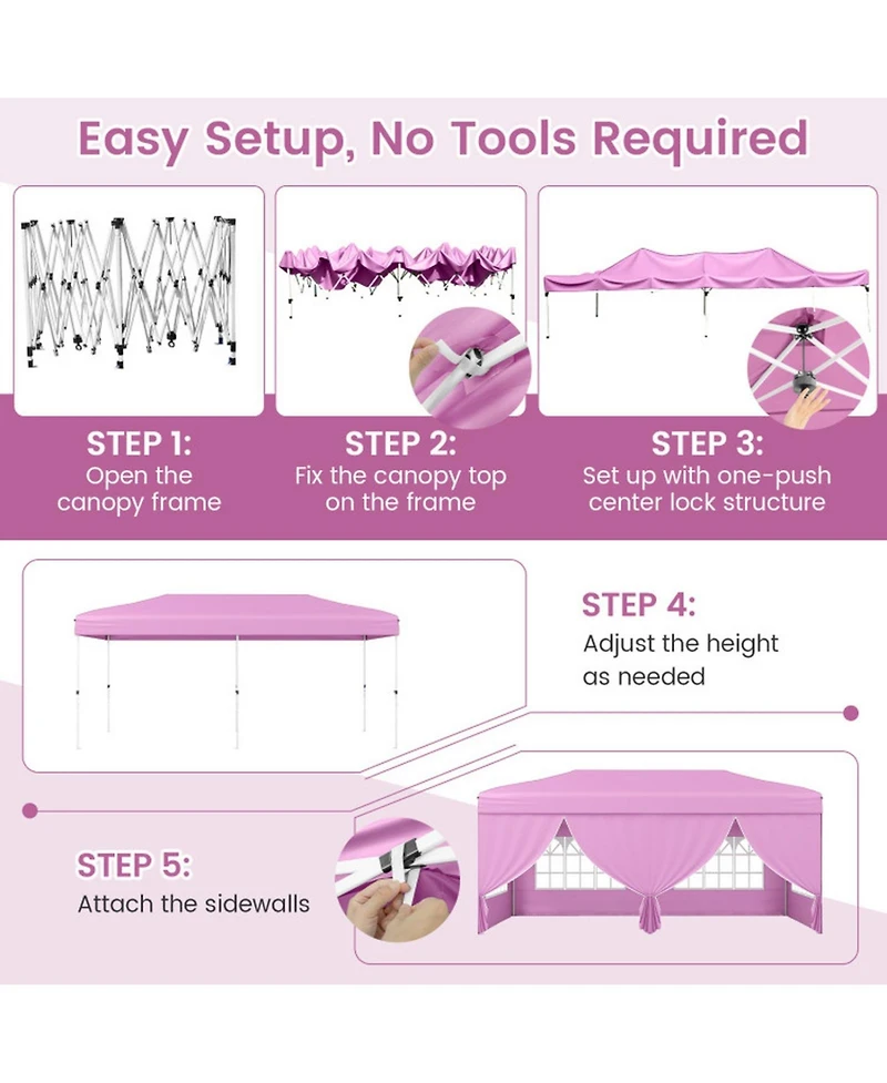 Gouun Pop Up Canopy Tent with One-Hand Center Lock and 6 Sidewalls
