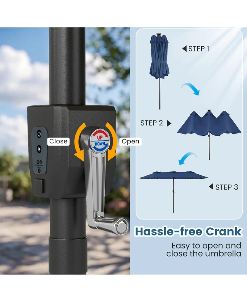 Gouun Double-Sided Patio Umbrella with Color-Changing Solar Led Lights