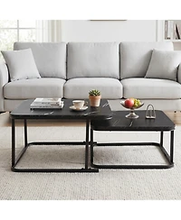 Sugift Set of 2 Nesting Coffee Tables with Faux Marble Top and Metal Frame