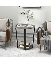 Sugift 2-Tier Round End Table with Storage Shelf and Metal Frame