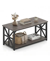 Sugift 2-Tier Center Table with Storage Shelf and X Frame