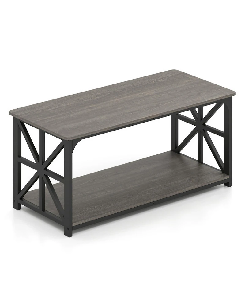 Sugift 2-Tier Center Table with Storage Shelf and X Frame