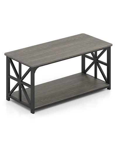 Sugift 2-Tier Center Table with Storage Shelf and X Frame