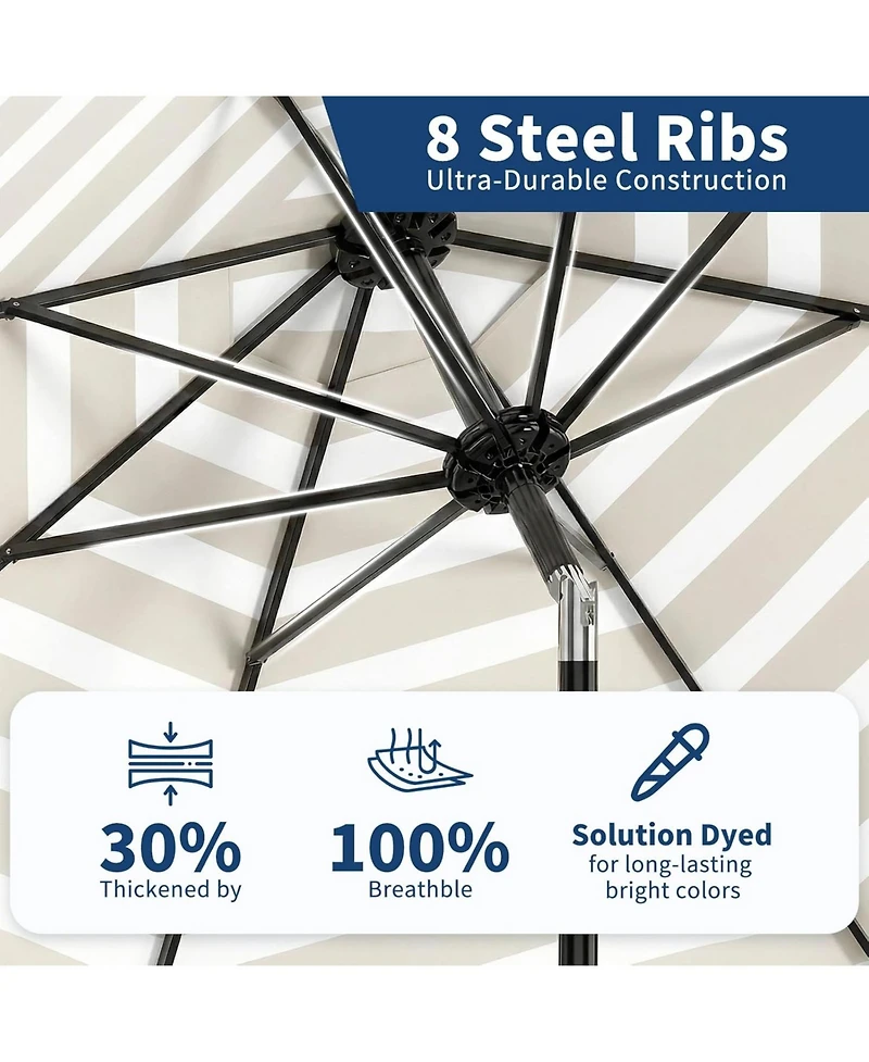 homfan 9 ft Patio Umbrella, Outdoor Market Umbrella with Push Button Tilt and Crank, 8-Rib Iron Frame