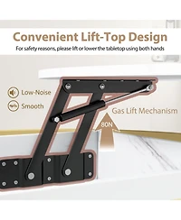 Sugift 31.5 in Round Lift Top Coffee Table with Hidden Compartment and Side Shelves