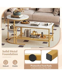 Sugift 2-Tier Rectangle Coffee Table and Side End Table Set with Storage Shelves Faux Marble Top