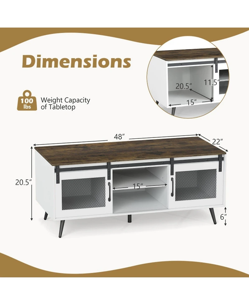 Sugift Farmhouse Coffee Table with Sliding Doors and 3-Position Adjustable Shelf
