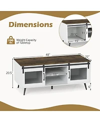 Sugift Farmhouse Coffee Table with Sliding Doors and 3-Position Adjustable Shelf