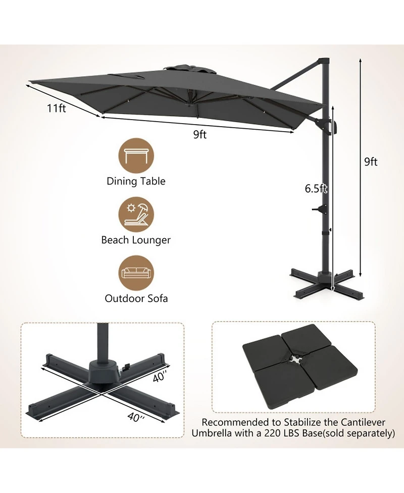 Gouun Cantilever Patio Umbrella with 360 Rotation and Six-Tier Tilt
