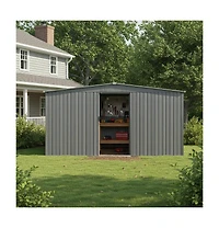 Mondawe 14 x 12 Feet Outdoor Metal Storage Shed with Firewood Storage, Apex Roof Garden Tool Shed