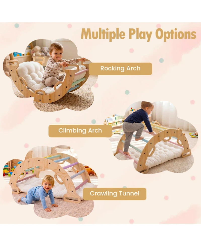 Sugift Montessori 3-in-1 Wooden Rocking Climbing Arch