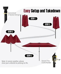 Gouun 15.5 ft Extra-Large Double-Sided Patio Umbrella with 144 Solar Led Lights and Crank