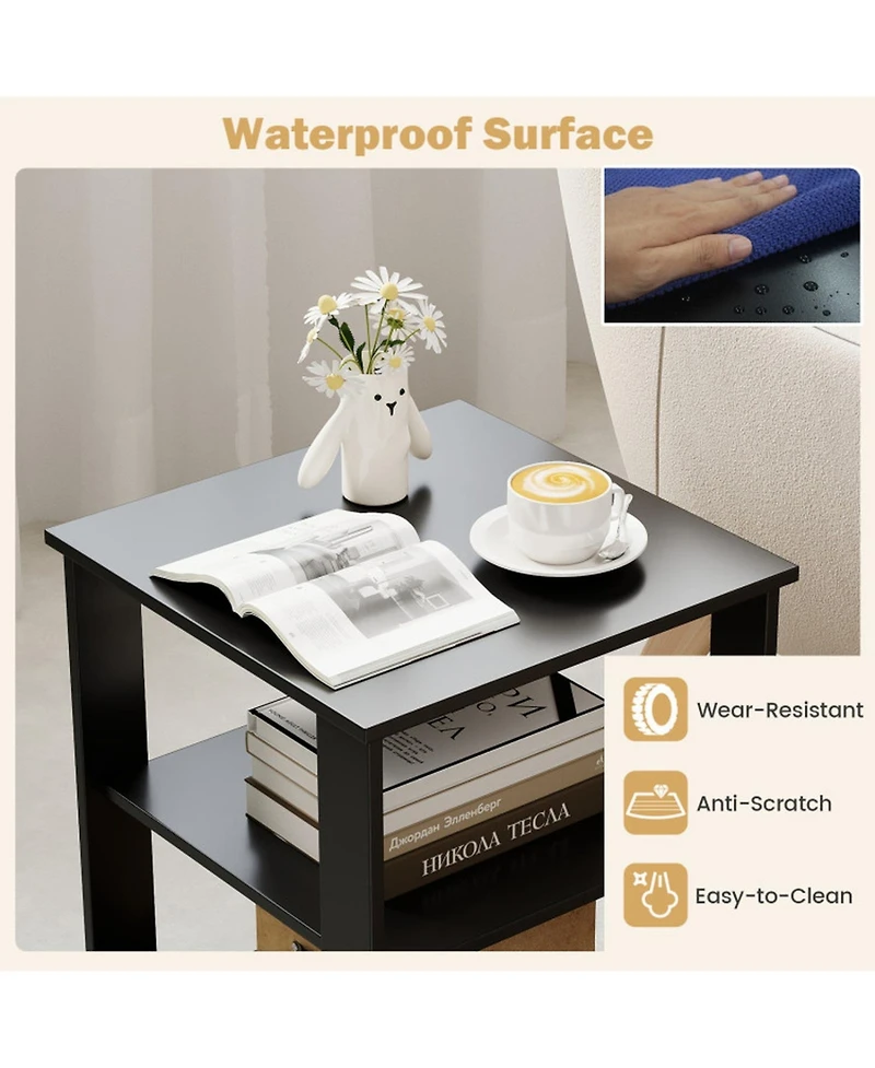 Sugift 3-Tier Modern Nightstand Square Side Table with Open Storage Shelves