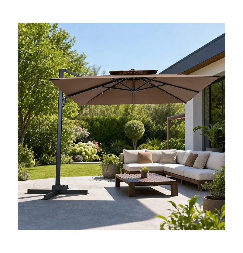 Gouun Patio Cantilever Umbrella with 360 Foot Pedal Rotation
