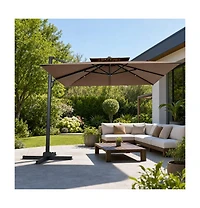 Gouun Patio Cantilever Umbrella with 360 Foot Pedal Rotation
